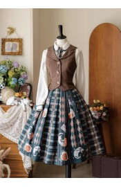 Forest Wardrobe Persimmon Orange Cat Blouse Vest and Skirt(Full Payment Without Shipping)